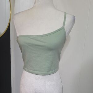 American Eagle Outfitters One-Shoulder Crop Camisole - Sage
